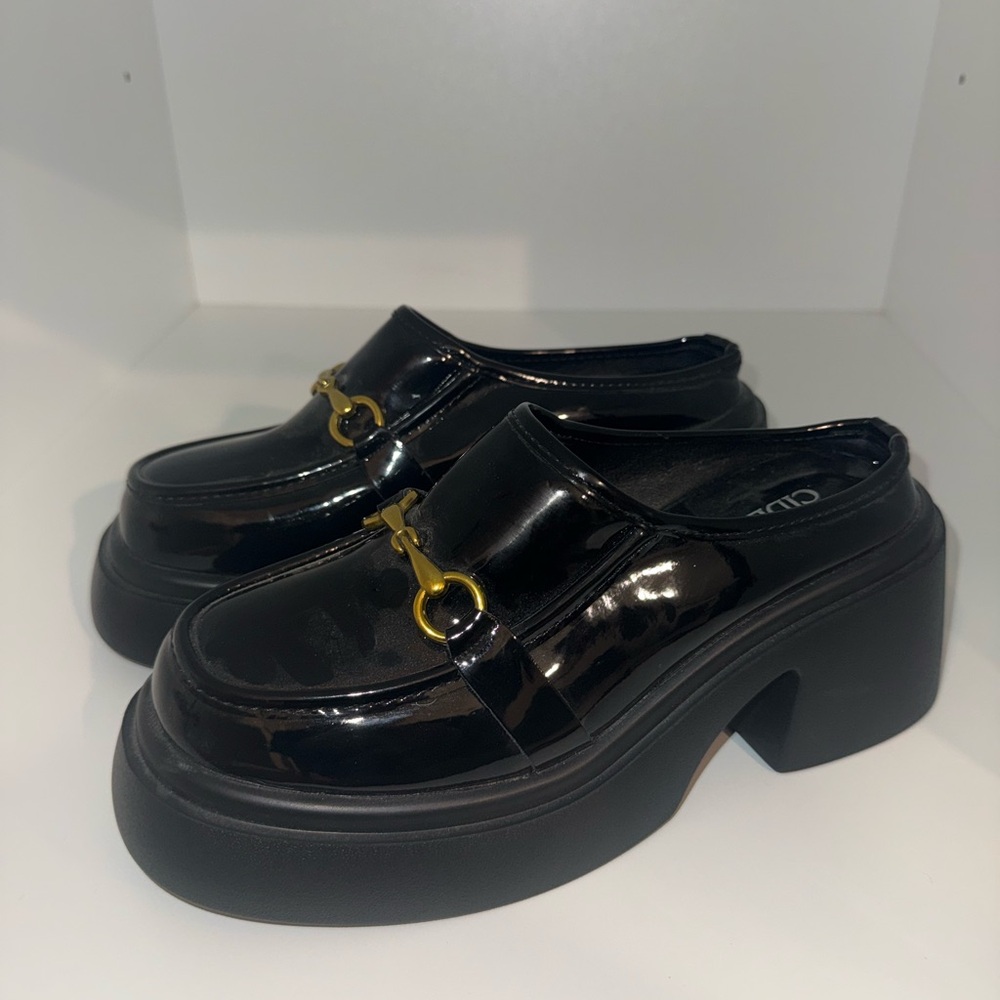 Cider Black Buckle Loafers with Gold Detail
